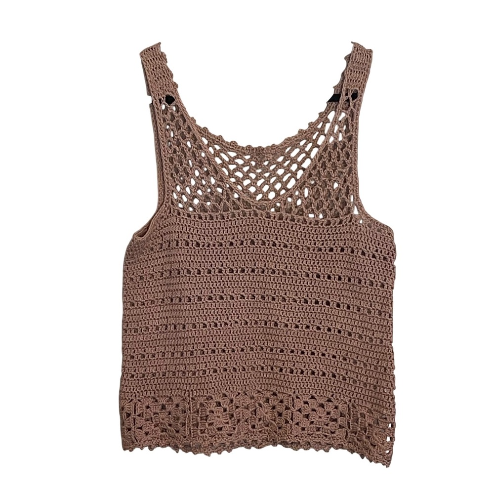 Unbranded Crochet Tank Top Taupe Mauve Open Knit Boho Sleeveless Festival Beachy